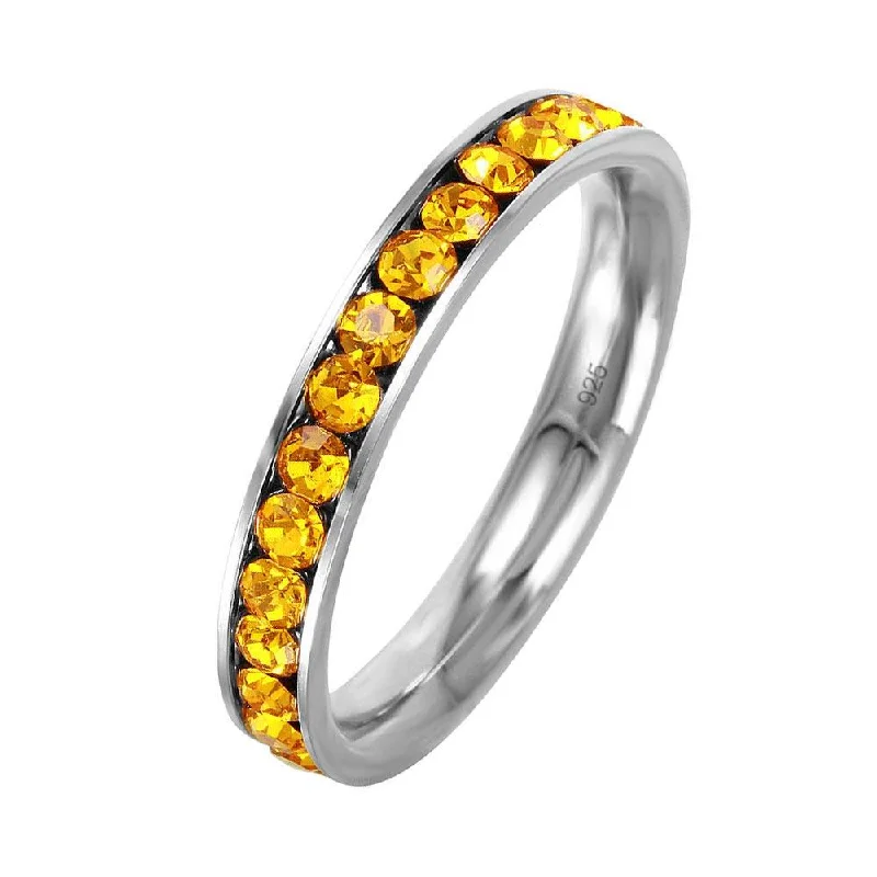 Fashionable Gold Rings-Silver 925 Rhodium Plated Birthstone November Channel Eternity Band - ETRY-NOV