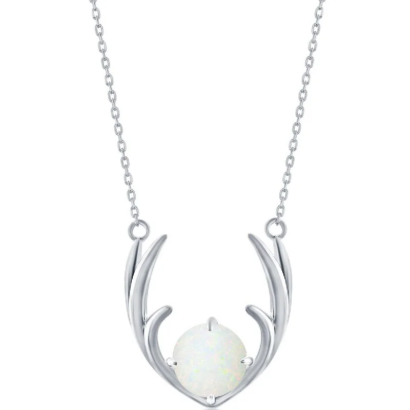 Classic Gold Necklaces-Women's Necklace - Sterling Silver White Opal Antlers | M-6900