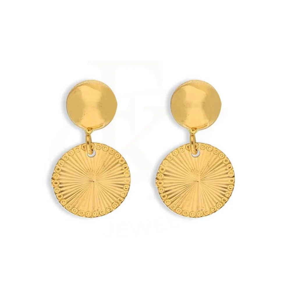 Dainty Silver Earrings-Gold Round Shaped Drop Earrings 21KT - FKJERN21K3080