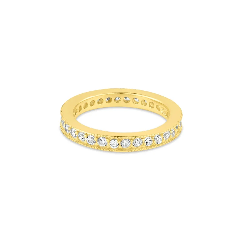 Gold Wedding Bands for Women-Silver 925 Gold Plated Clear CZ Stackable Eternity Ring - BGR00375