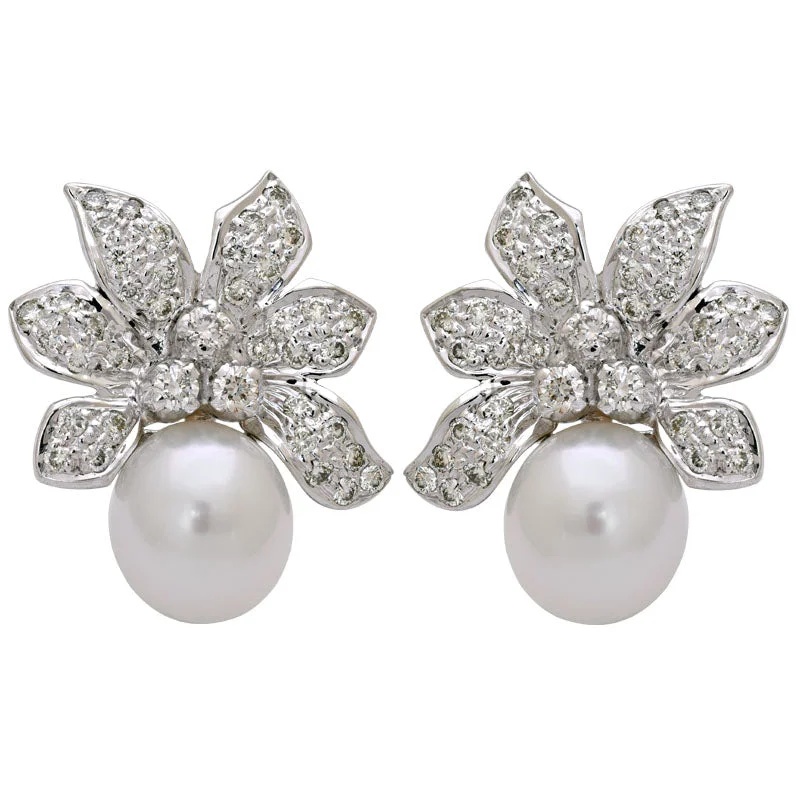 Vintage Gemstone Earrings-Earrings-South Sea Pearl and Diamond