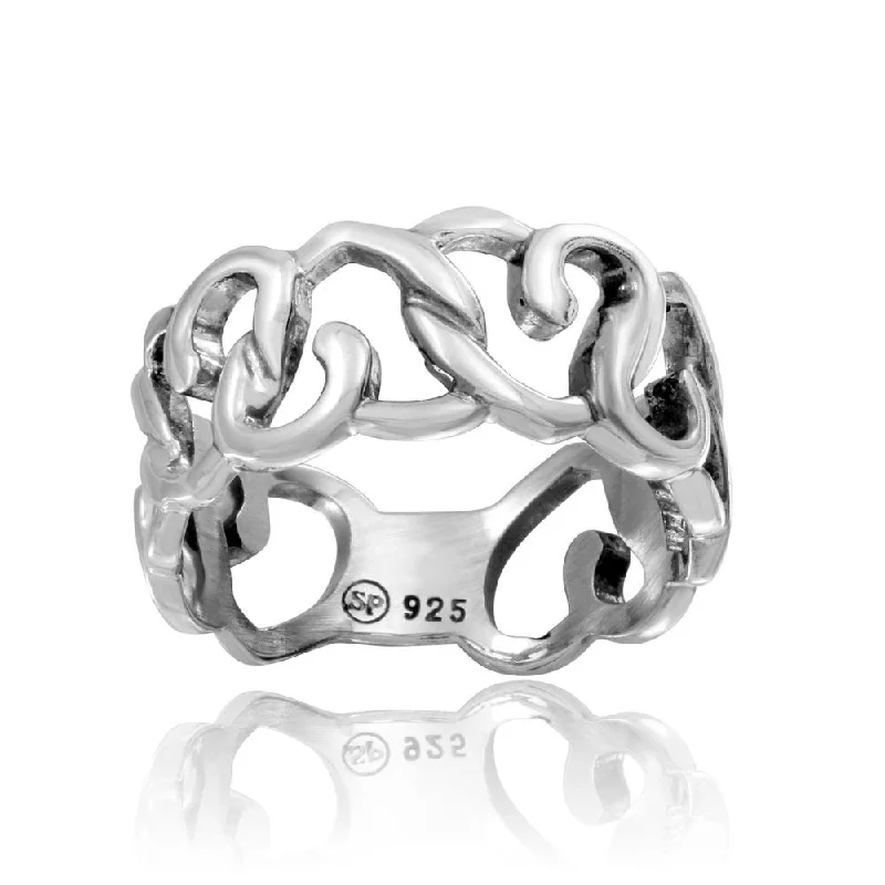 Men’s Statement Rings-High Polished 925 Sterling Silver Linked Hearts Ring - CR00735