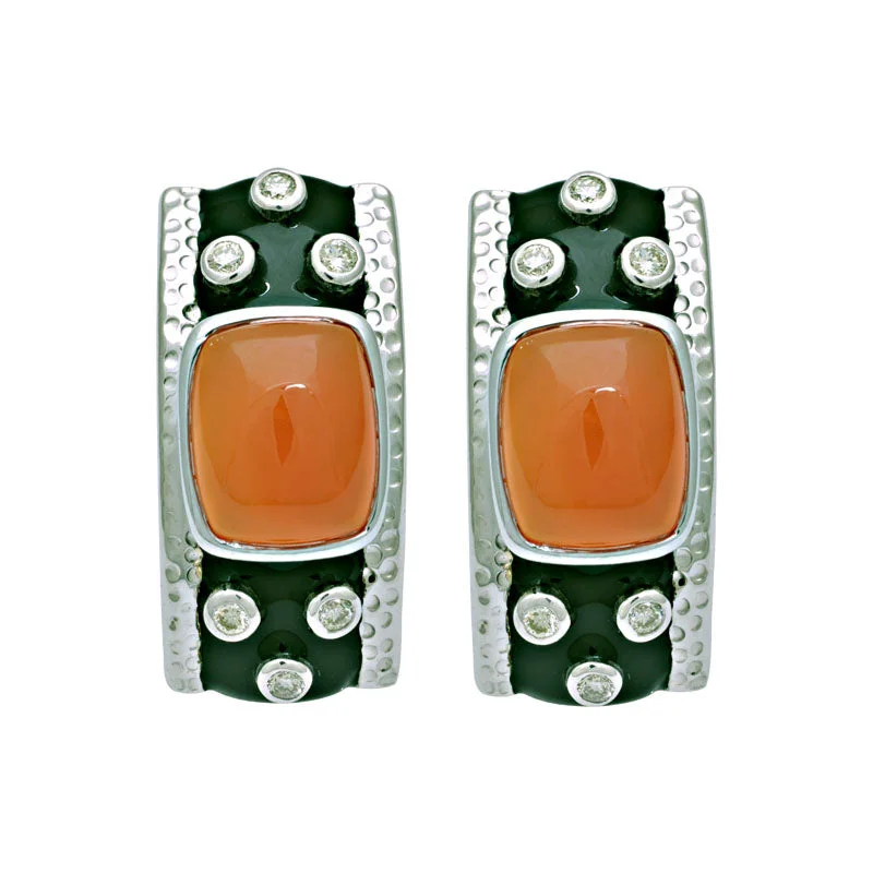 Round Hoop Earrings-Earrings-Cornelian and Diamond (Enamel)