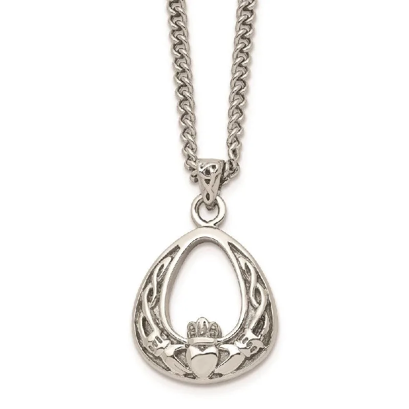 Unique Choker Necklaces-Stainless Steel Polished Claddagh Necklace