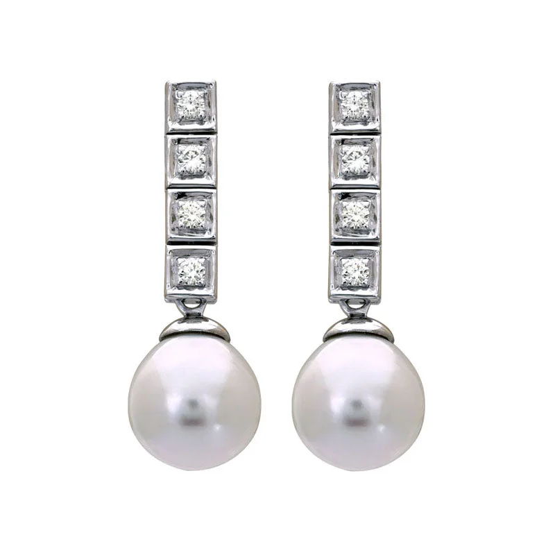 Elegant Drop Earrings-Earrings-South Sea Pearl and Diamond