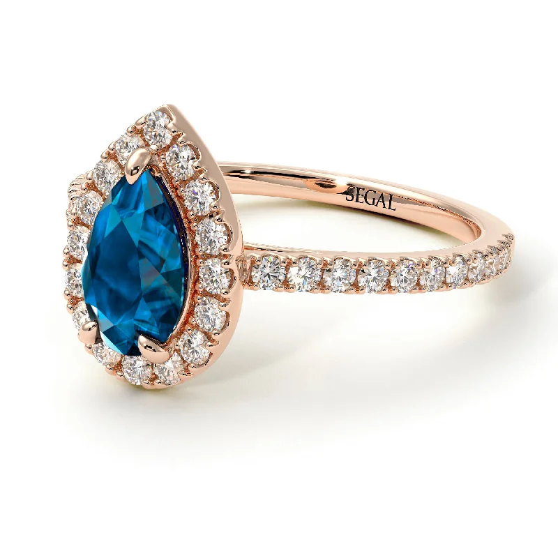 Dainty Gemstone Rings-Pear Shaped Halo Blue Topaz Ring - Janet No. 502