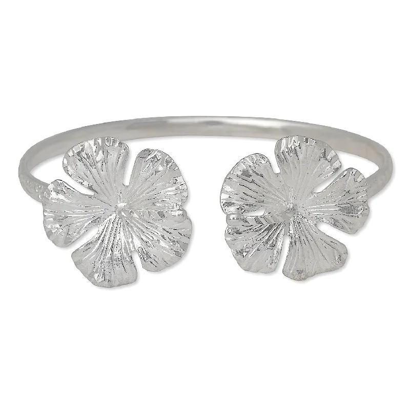 Luxury Gemstone Wedding Bangles-Better Jewelry Large Hibiscus Flower .925 Sterling Silver Bangle, 24 grams, 1 piece