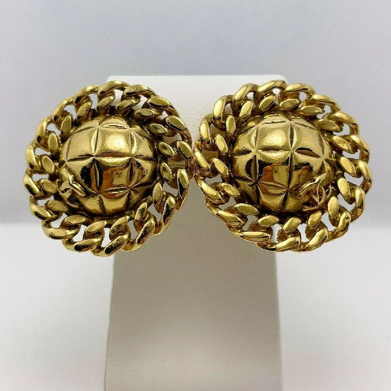 Large Dangle Earrings-$650 Chanel Quilted 37mm Gold Plated Earrings