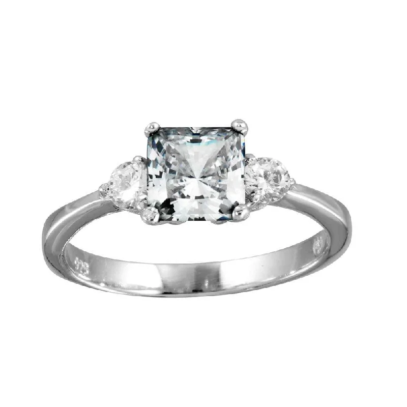 Classic Silver Engagement Rings-Rhodium Plated 925 Sterling Silver Clear CZ Center Stone Ring - BGR01138CLR