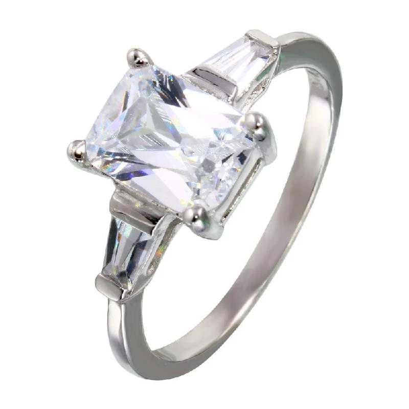 Vintage Style Rings-Rhodium Plated 925 Sterling Silver Square and Baguette CZ Stones Ring - STR00703