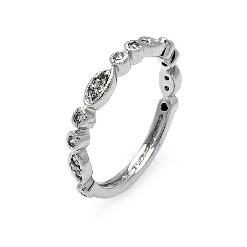 Luxury Diamond Wedding Rings-Silver 925 Rhodium Plated Clear CZ Marquise and Round Shaped Ring - BGR00504