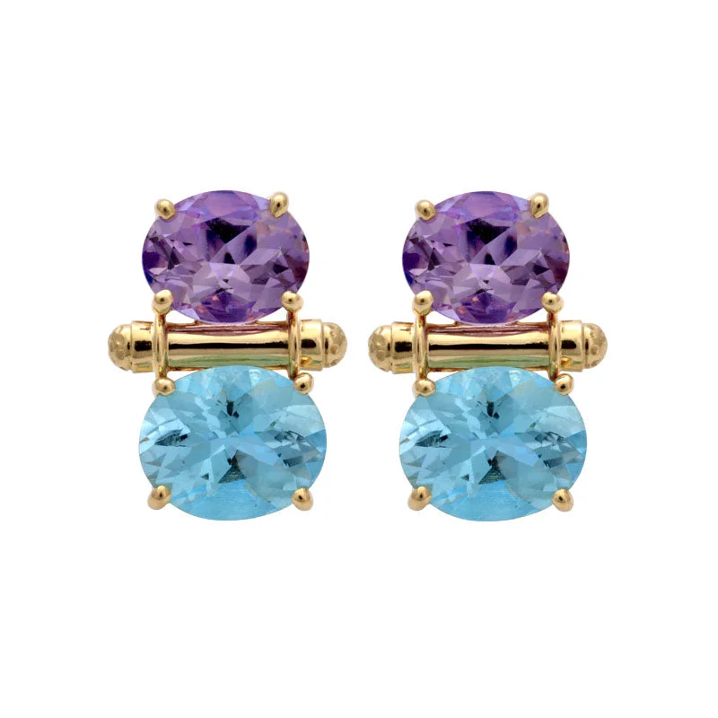 Simple Gold Earrings-Earrings-Amethyst and Blue Topaz