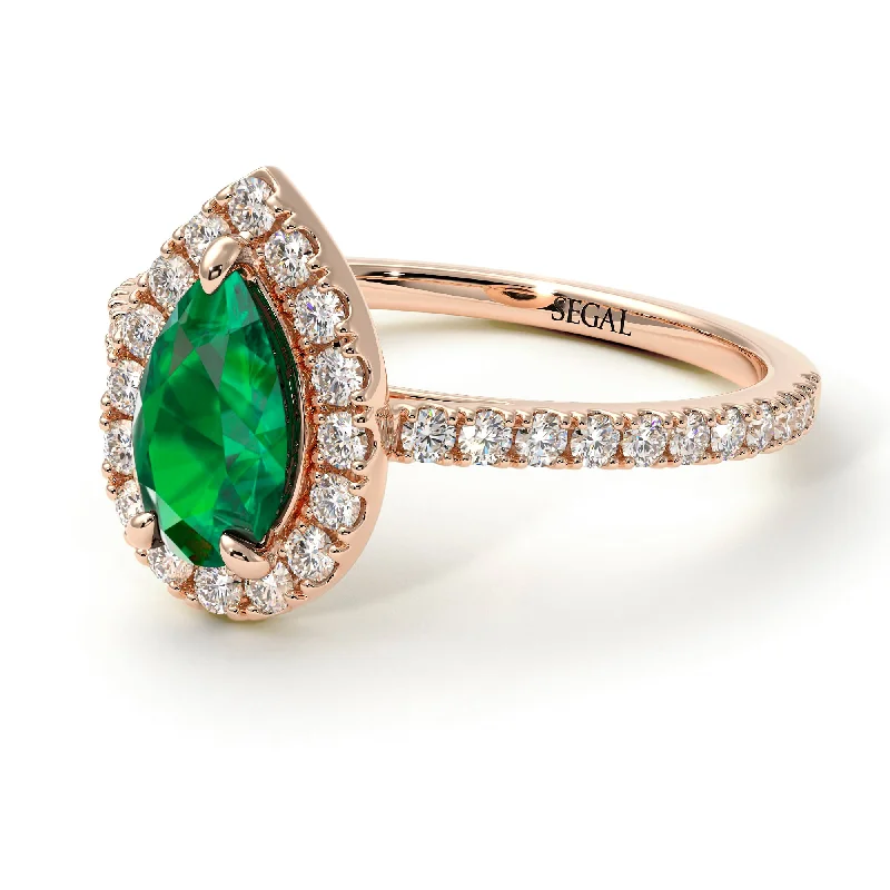 Personalized Engagement Rings-Pear Shaped Halo Emerald Ring - Janet No. 20