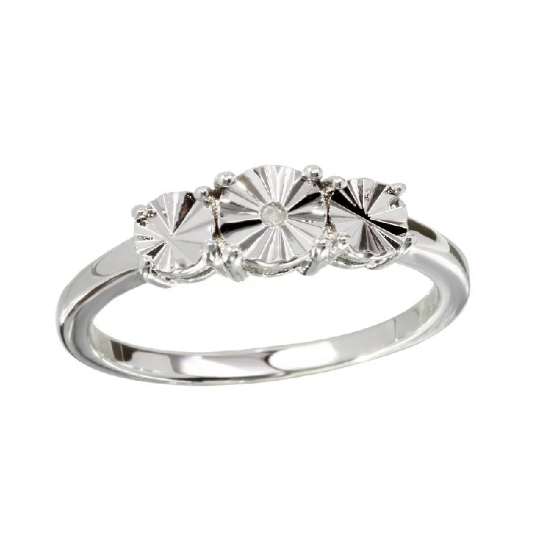 Custom Bridal Rings-Rhodium Plated 925 Sterling Silver Round Diamond Cut Past Present Future Ring - STR01084