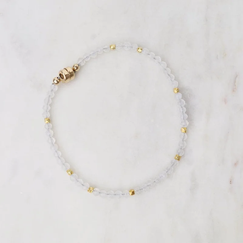 Simple Silver Bracelets-Single Strand Rainbow Magnetic Moonstone Bracelet