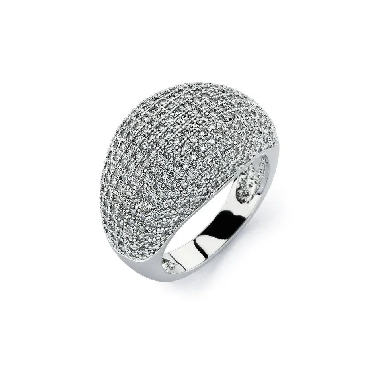 Statement Gemstone Rings-Silver 925 Rhodium Plated Clear Micro Pave Set CZ Cigar Band Ring - BGR00756C