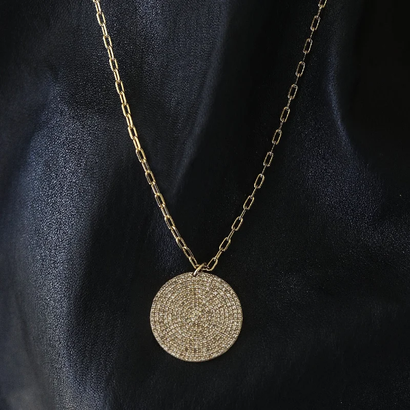 Personalized Infinity Necklaces-LUNA PAVE DIAMOND DISC NECKLACE