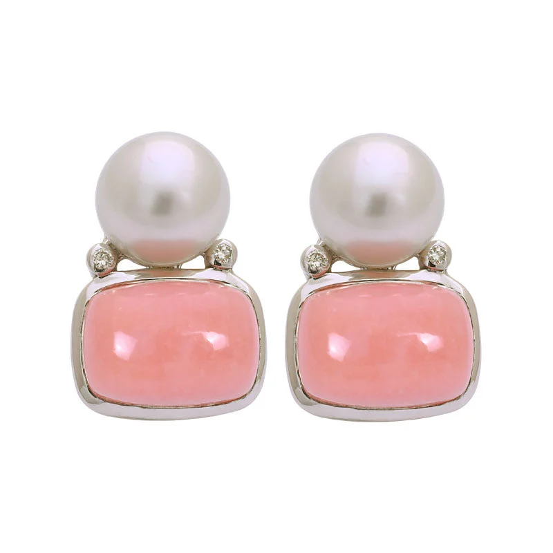 Fine Jewelry Earrings-Earrings-South Sea Pearl, Pink Opal and Diamond