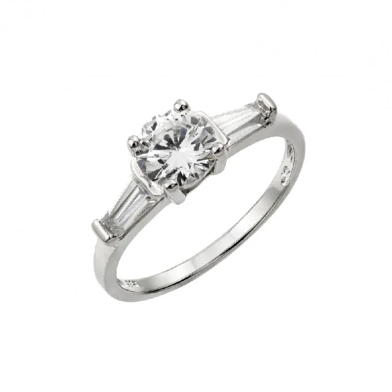 Dainty Gold Rings-Silver 925 Rhodium Plated Round CZ Ring - STR01005