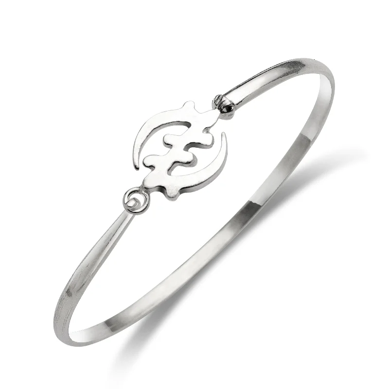 Personalized Silver Bangles-Gye Nyame .925 Sterling Silver Hook Bangle, 1 piece