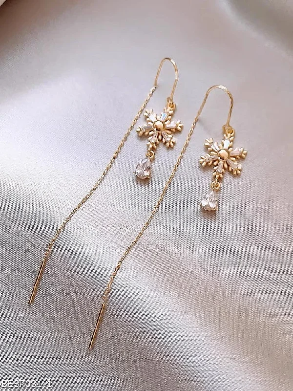 Gold Stud Earrings-Snowflake tassel earrings