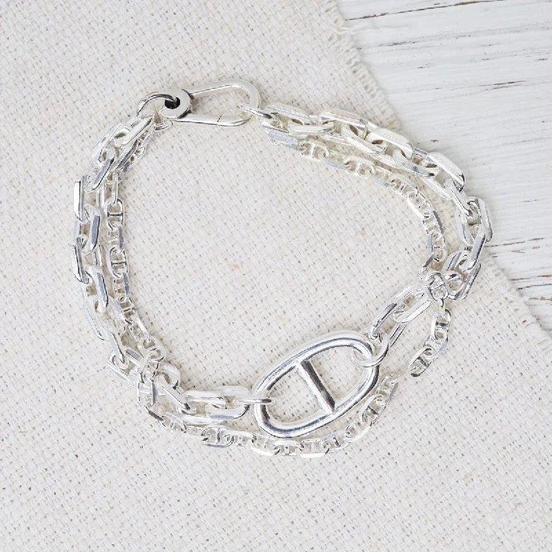 Modern Gold Bracelets-Sterling Silver Double Chain with Anchor Link Bracelet