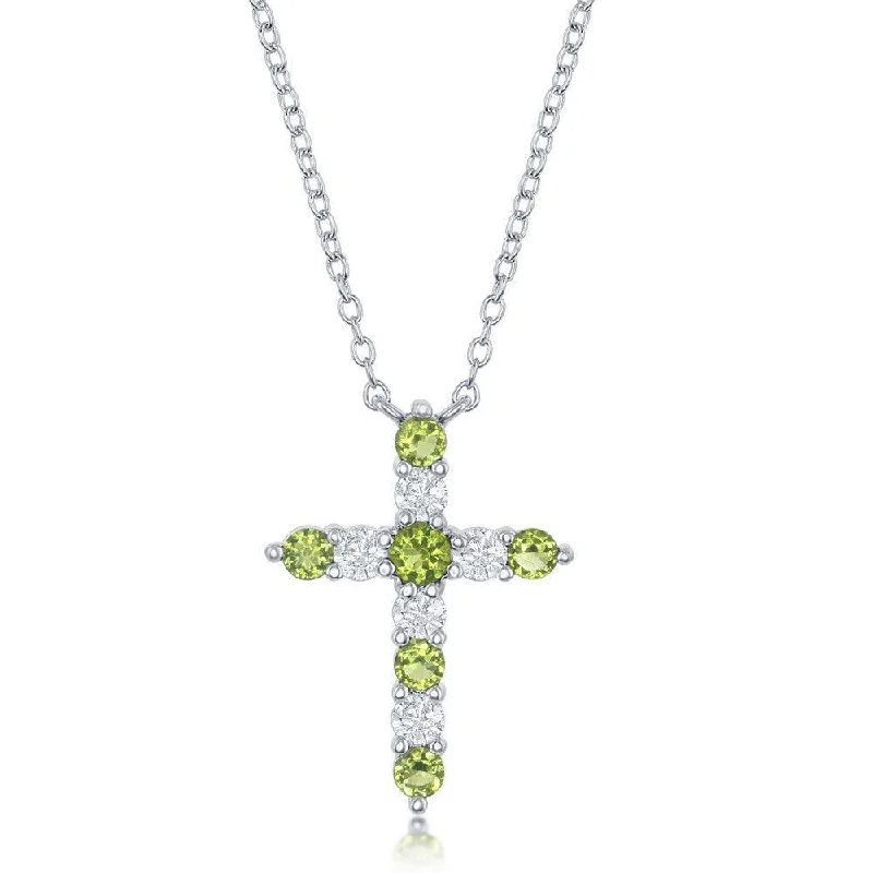 Personalized Heart Necklaces-Sterling Silver Peridot CZ August Birthstone Cross Necklace