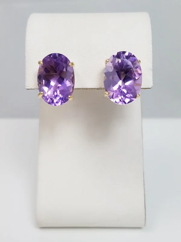 Vibrant Drop Earrings-Glistening 10ctw Natural Amethyst 14k Yellow Gold Earrings