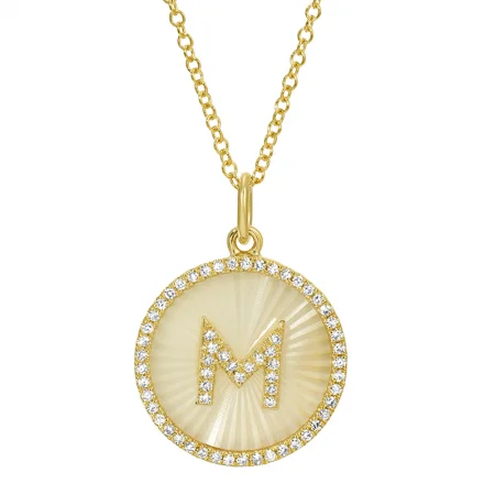 Unique Choker Necklaces-MOTHER OF PEARL FLUTED INITIAL DISC NECKLACE