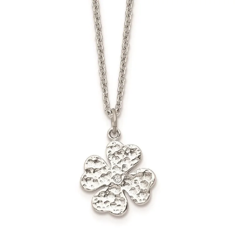 Simple Chain Necklaces for Women-Stainless Steel Polished Four Leaf Clover with Crystal Necklace