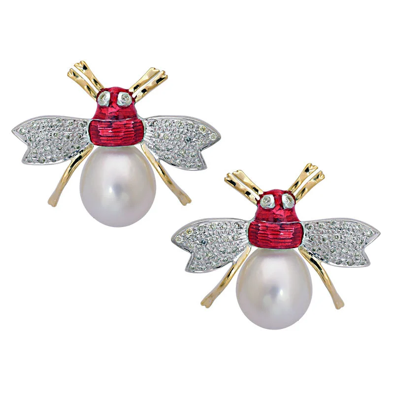 Bridal Earrings for Weddings-Earrings-South Sea Pearl and Diamond (Enamel)