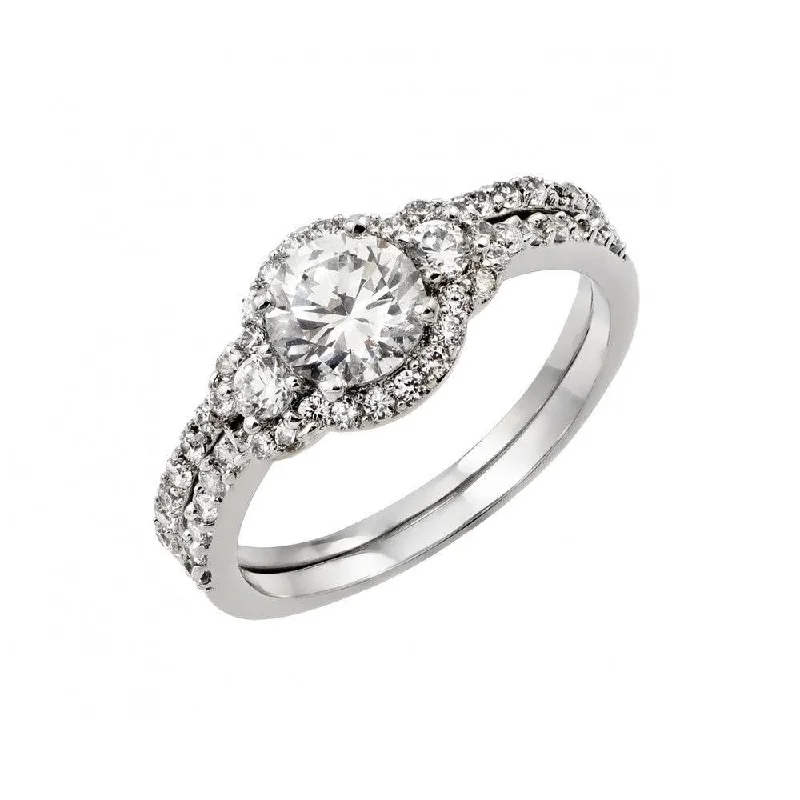 Beautiful Diamond Rings-Silver 925 Rhodium Plated Past Present Future Cluster Ring - BGR00896