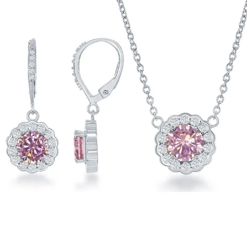 Fashionable Name Necklaces-Sterling Silver October Birthstone Necklace and Earrings Set