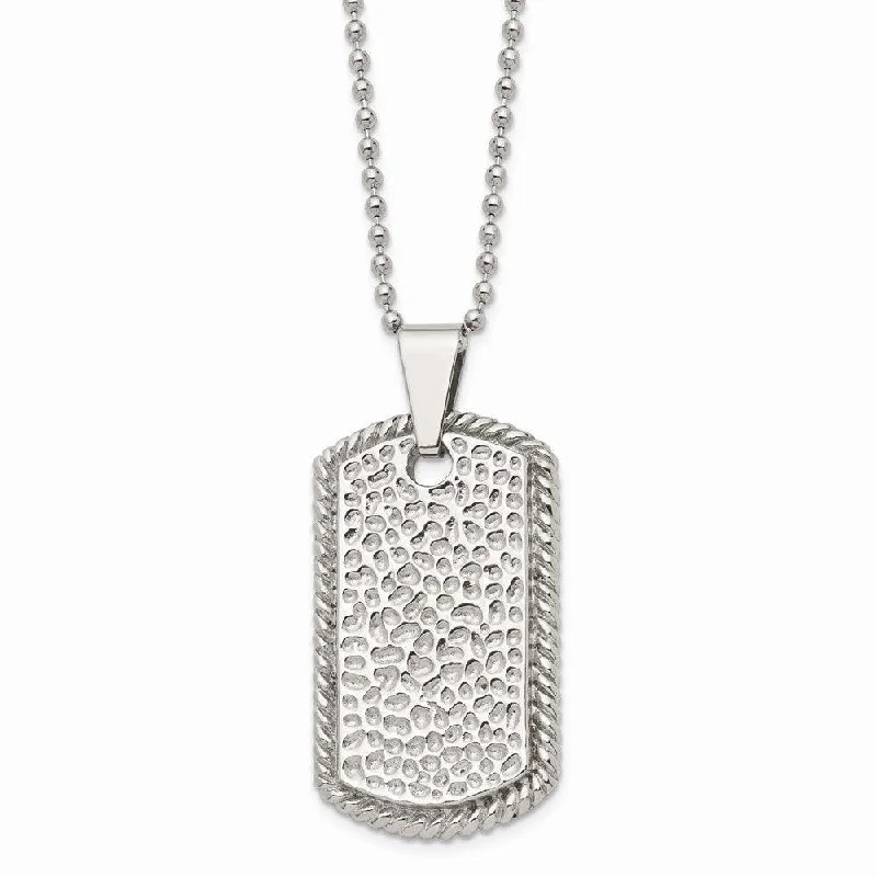 Stylish Pendant Chains-Stainless Steel Textured Polished Dog Tag Necklace