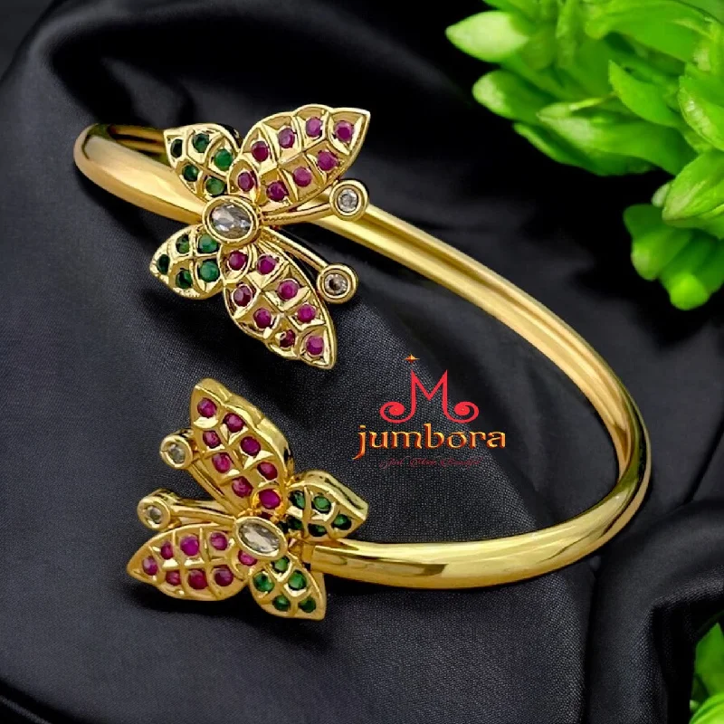 Colorful Bangle Sets-Butterfly Gold Finish Open Type Single Bangle Bracelet