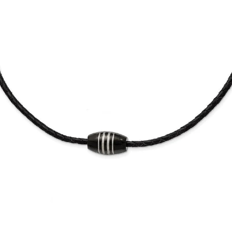 Elegant Choker Necklaces-Stainless Steel Polished Black IP-plated Leather Cord Necklace