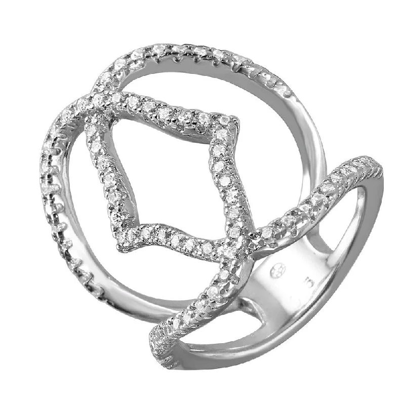 High-End Wedding Bands-Silver 925 Rhodium Plated Bracket Wire Ring with CZ Accents - BGR00977