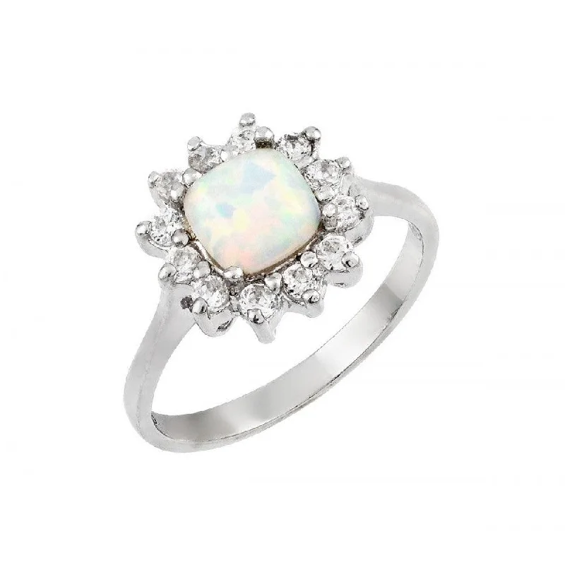 Beautiful Engagement Ring Sets-Silver 925 Rhodium Plated Opal Clear Cluster CZ Flower Ring - STR00995