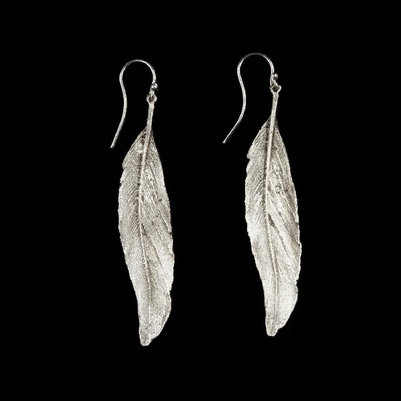 Fine Jewelry Earrings-Feather Earring - Long Single Wire Silver