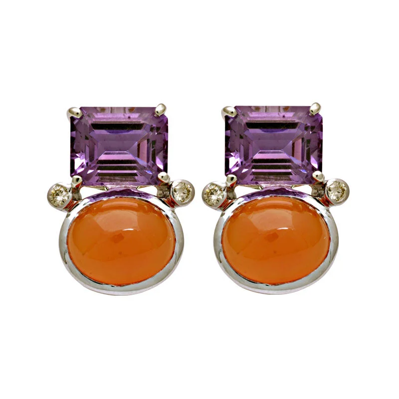 Classic Drop Earrings-Earrings-Amethyst, Cornelian and Diamond