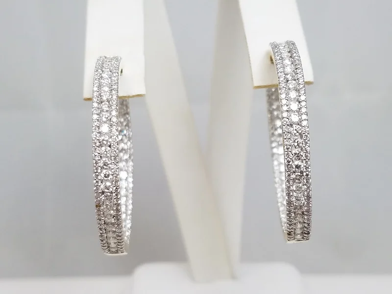 Artistic Stud Earrings-Sexy 14k Yellow Gold Natural Inside Outside Diamond Hoop Earrings