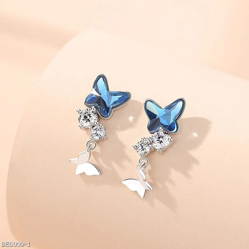 Statement Earrings for Weddings-Austrian crystal butterfly earrings