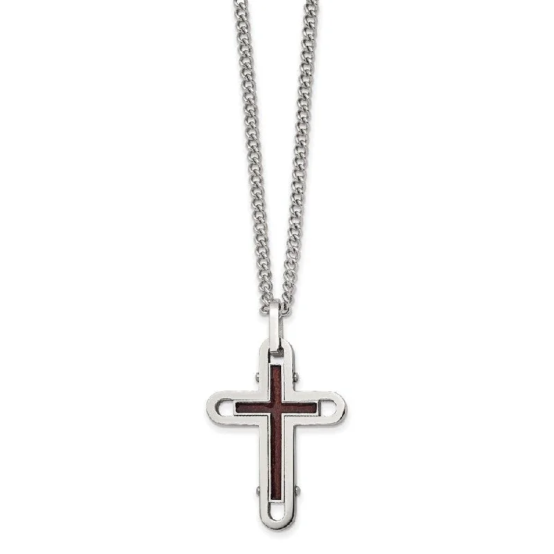 Simple Gold Pendant Necklaces-Stainless Steel Polished Wood with Enamel Overlay Cross Necklace