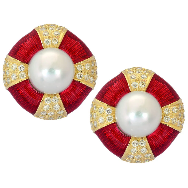 Bohemian Style Earrings-Earrings-South Sea Pearl and Diamond (Enamel)