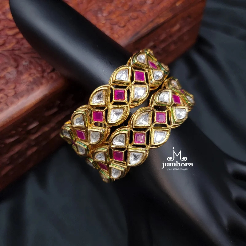 Ethnic Style Bangles-Premium Real Kundan Bangle Kada