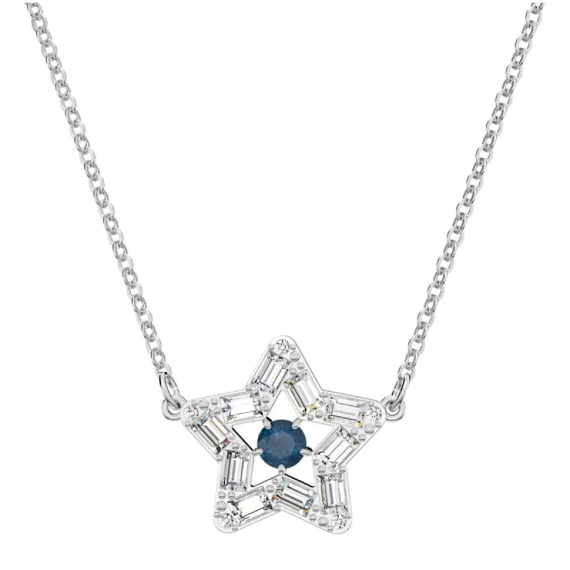 Vintage Style Necklaces-Swarovski Women's Pendant Necklace - Stella Blue Star Shape Rhodium Plated | 5639186