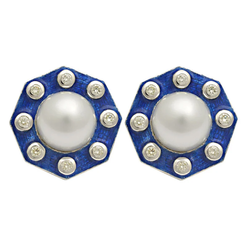 Trendy Drop Earrings-Earrings-South Sea Pearl and Diamond (Enamel)