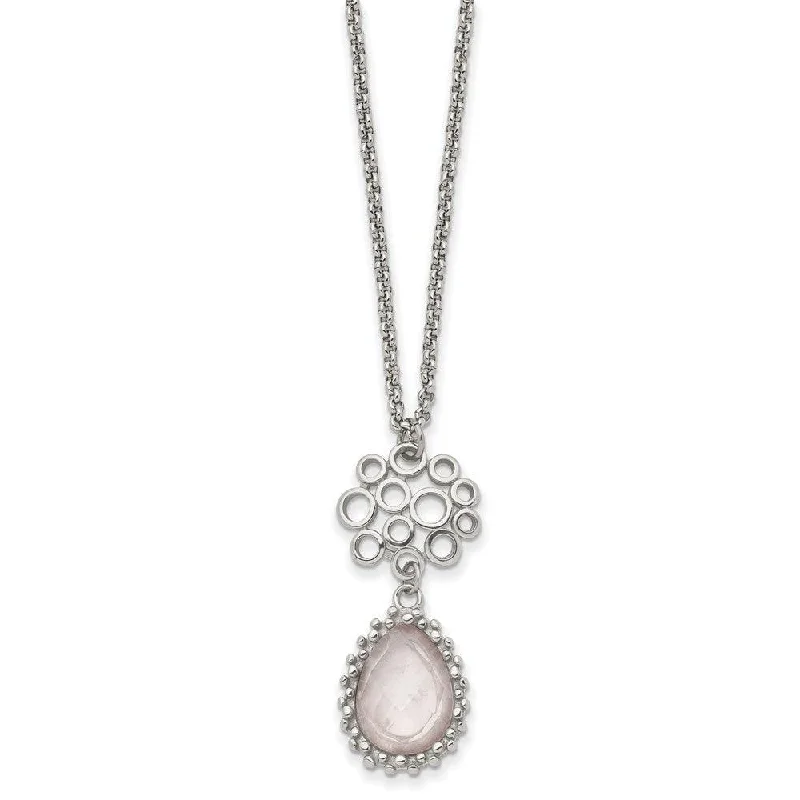 Trendy Gold Pendant Necklaces-Stainless Steel Polished Rose Quartz w/2in ext. Necklace