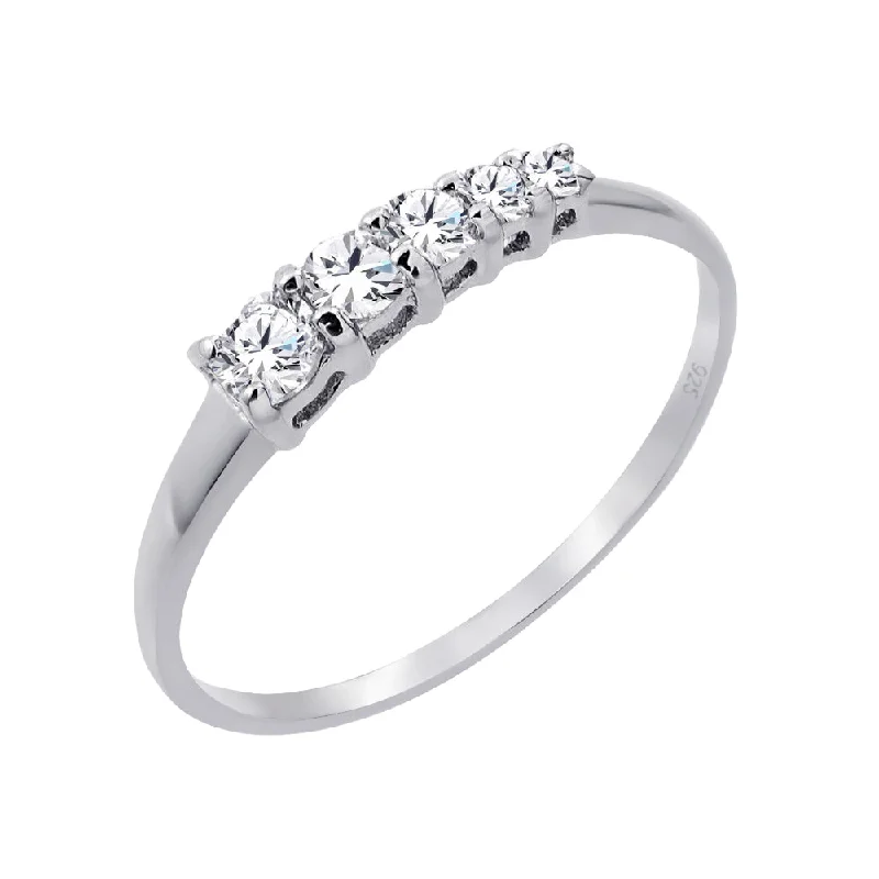 Bohemian Style Rings-Silver 925 Rhodium Plated 5 Stone Set Clear CZ Graduating Ring - BGR00865