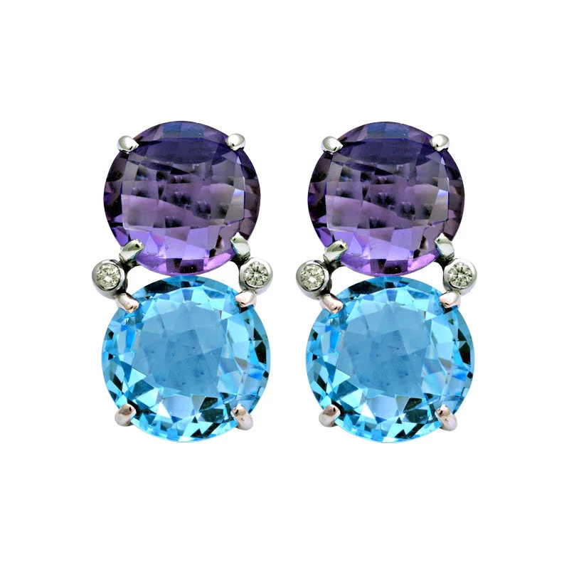 Delicate Drop Earrings-Earrings-Blue Topaz, Amethyst and Diamond